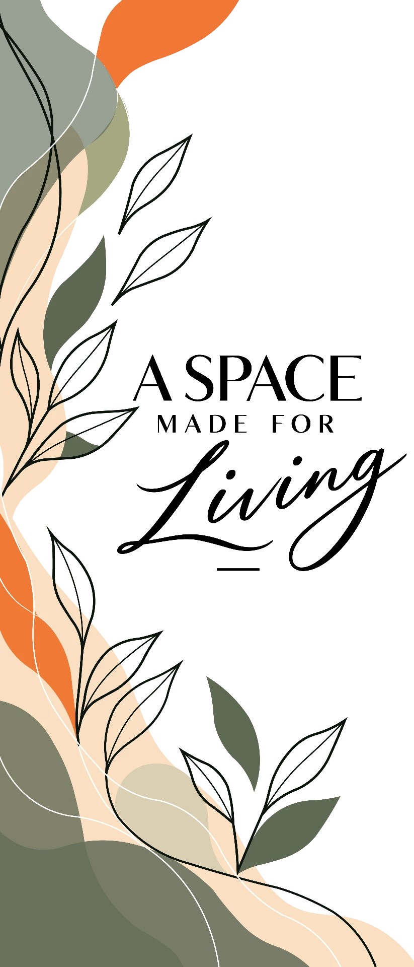 Rapi Ruang glass door decal artwork, organic border panel on white
