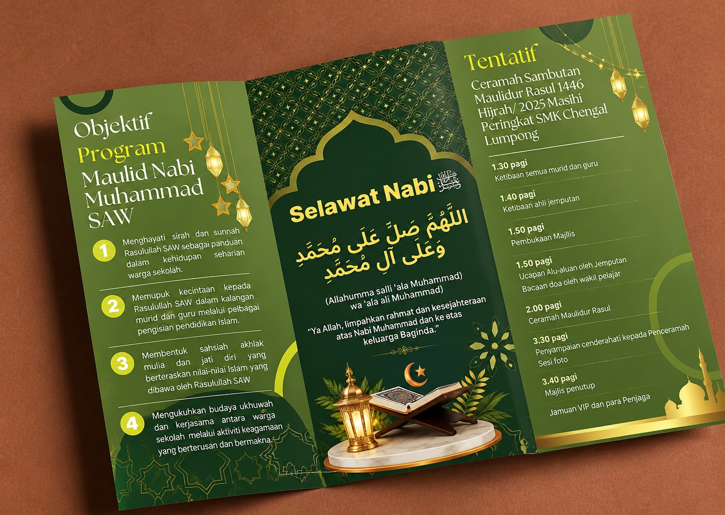 Selawat Nabi trifold pamphlet spread mocked up